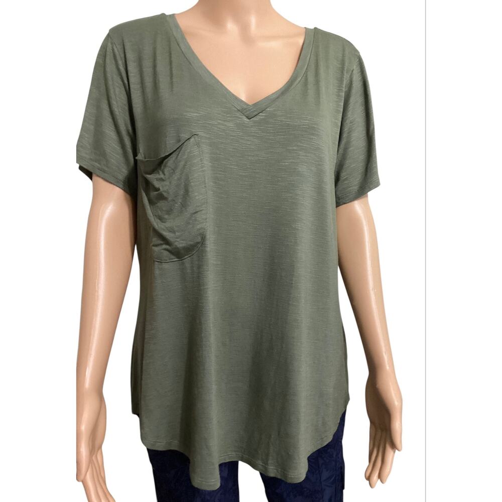 Mote Womens V-Neck Pocket Tee Slub Knit Short Sleeve T-Shirt Olive Green XL